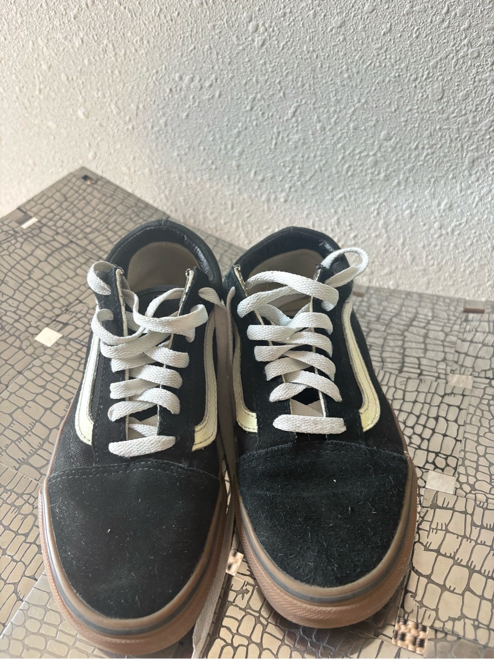 Vans Black Suede Low-Top Sneakers with White Stripe and Gum Sole